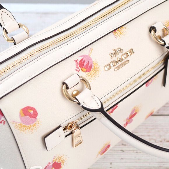 BNWT Coach Rowan Floral Leather Canvas Chalk White Bag Satchel Cross Body C5801 - Picture 11 of 16